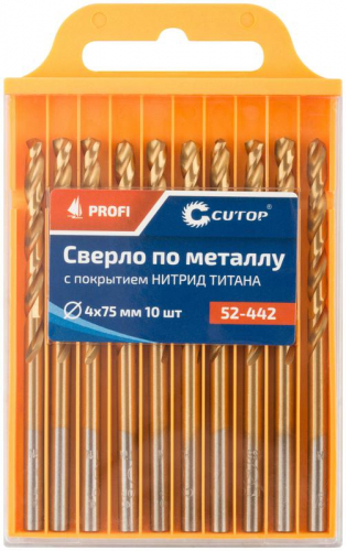 Набор сверл по металлу ПРОФИ/Profi 4х75мм с титан. покрытием (уп.10шт) Cutop 52-442 фото 3
