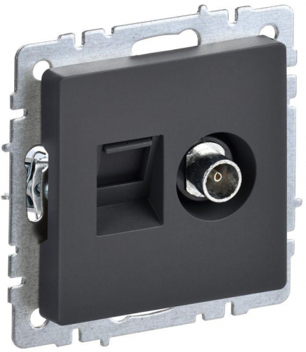 Розетка компьютерная + телевизионная 2-м BRITE РТВ/РК12-БрГ RJ45 кат.5E + TV механизм графит IEK BR-AK20-1-K53 Розетка компьютерная + телевизионная 2-м BRITE РТВ/РК12-БрГ RJ45 кат.5E + TV механизм графит IEK BR-AK20-1-K53