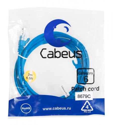 Патч-корд U/UTP кат.6 PC-UTP-RJ45-Cat.6-2m-BL 2xRJ45/8p8c неэкранир. PVC 2м син. Cabeus 8679c Патч-корд U/UTP кат.6 PC-UTP-RJ45-Cat.6-2m-BL 2xRJ45/8p8c неэкранир. PVC 2м син. Cabeus 8679c