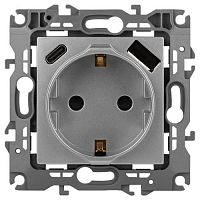 Розетка Эра12 12-4108-03 16А 250В 2P+E с USB type-A+C 5В-3А защ. шторки алюм. Эра Б0067716