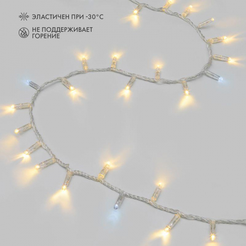 Гирлянда светодиодная "Нить" 10м 200LED тепл. бел. 15Вт IP65 эффект мерцания (каждый 5-ый диод) провод ПВХ прозр. (нужен шнур питания 303-500-1) Neon-Night 305-296 фото 2
