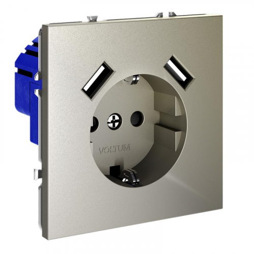 Розетка 1-м СП S70 16А с USB A+A с заземл. защ. шторки механизм шелк Voltum VLS040404 фото 3 Розетка 1-м СП S70 16А с USB A+A с заземл. защ. шторки механизм шелк Voltum VLS040404 фото 3