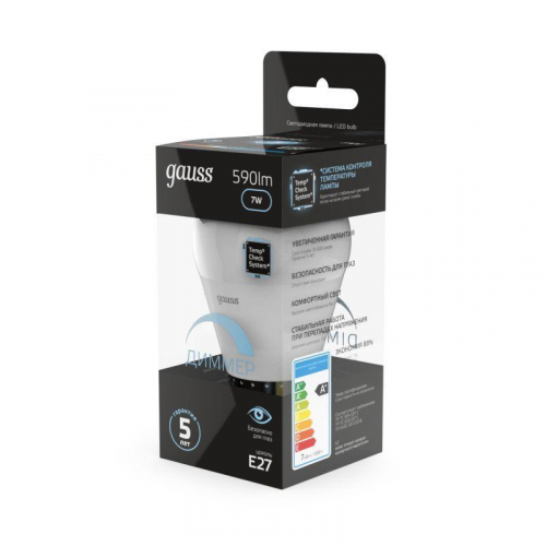 Лампа светодиодная Black 7Вт P45 шар 4100К нейтр. бел. E27 590лм диммир. GAUSS 105102207-D фото 4 Лампа светодиодная Black 7Вт P45 шар 4100К нейтр. бел. E27 590лм диммир. GAUSS 105102207-D фото 4
