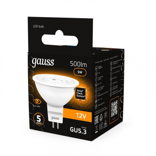 Лампа светодиодная Black 5Вт MR16 софит 3000К тепл. бел. GU5.3 500лм DC 12В GAUSS 201505105 фото 5 Лампа светодиодная Black 5Вт MR16 софит 3000К тепл. бел. GU5.3 500лм DC 12В GAUSS 201505105 фото 5