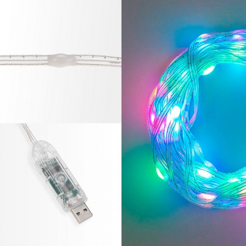 Гирлянда светодиодная смарт "Роса" "Нить" с крупными светодиодами 10м 100LED RGB IP20 USB провод прозр. Neon-Night 245-019 фото 3