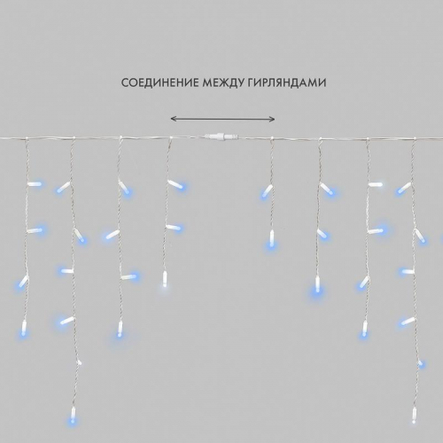Гирлянда светодиодная "Айсикл" (бахрома) 2.4х0.6м 88LED син. 7Вт 230В IP65 эффект мерцания провод бел. (нужен шнур питания 303-500-1) Neon-Night 255-035 фото 7