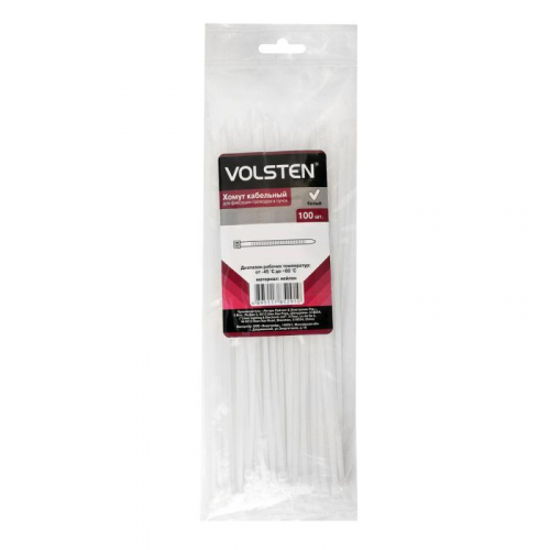 Хомут кабельный V02-1W-4.8х300-100 4.8х300 нейл. бел. (уп.100шт) Volsten 9509 Хомут кабельный V02-1W-4.8х300-100 4.8х300 нейл. бел. (уп.100шт) Volsten 9509