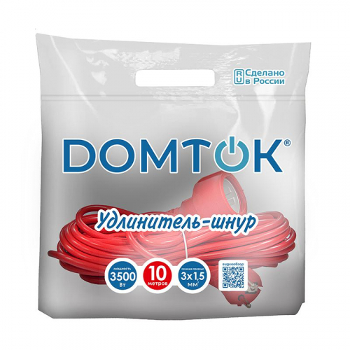 Удлинитель-шнур 1х10м с заземл. 16А IP20 3.5кВт ПВС 3х1.5 DOMTOK 2496 фото 2