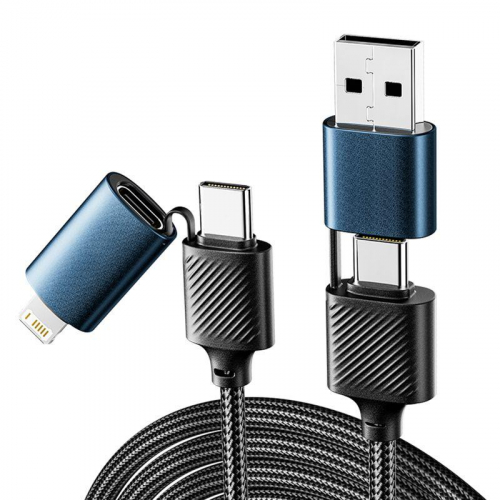 Кабель 4в1 USB-A Type-C Type-C Lightning 65Вт 1м нейлон. оплетка черн. Rexant 18-7094 Кабель 4в1 USB-A Type-C Type-C Lightning 65Вт 1м нейлон. оплетка черн. Rexant 18-7094