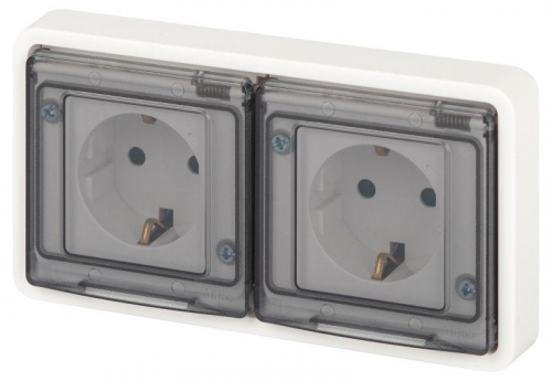 Розетка Эксперт 11-2523-01 2х2P+E гориз. IP55 16А-250В СУ бел. Эра Б0063276