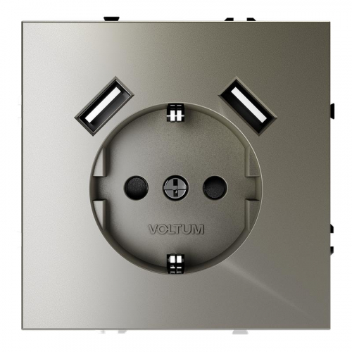 Розетка 1-м СП S70 16А с USB A+A с заземл. защ. шторки механизм шелк Voltum VLS040404 Розетка 1-м СП S70 16А с USB A+A с заземл. защ. шторки механизм шелк Voltum VLS040404