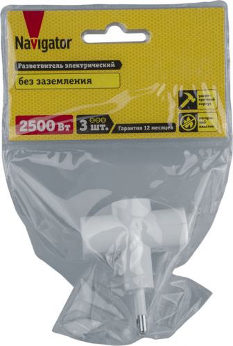 Разветвитель 3-м без заземл. 10А IP20 94 699 NAD-FT-3X-WH Navigator 94699 фото 3