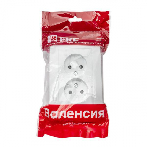 Розетка 2-м СП Валенсия 10А IP20 без заземл. защ. шторки бел. PROxima EKF EWR10-102-10 фото 2
