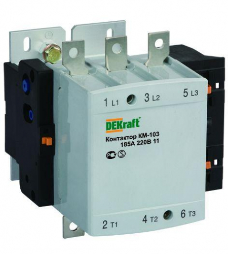 Контактор КМ-103 185А кат. 220В AC 1НО+1НЗ AC-3 DEKraft 22154DEK Контактор КМ-103 185А кат. 220В AC 1НО+1НЗ AC-3 DEKraft 22154DEK