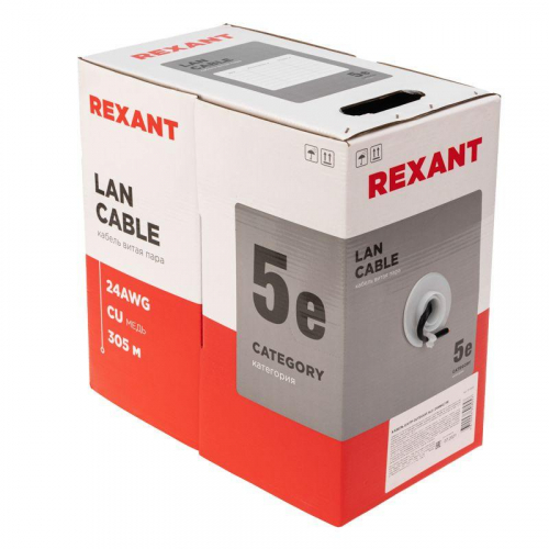 Кабель витая пара U/UTP кат.5E 4х2х24AWG solid CU PE Outdoor черн. (м) Rexant 01-0045 фото 4