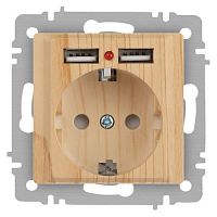 Розетка 1-м СП Accent 6-410-11 16А IP20 250В P+E Schuko + 2хUSB защ. шторки сосна Intro Б0063720
