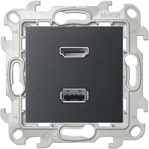 Розетка HDMI + USB 2.0 2-м СП Simon 24 IP20 коннектор механизм графит Simon 2411095-038 Розетка HDMI + USB 2.0 2-м СП Simon 24 IP20 коннектор механизм графит Simon 2411095-038