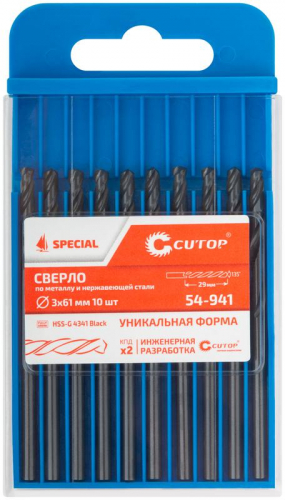 Сверло по металлу СПЕЦИАЛ/Special HSS-G 3х61/29мм (уп.10шт) Cutop 54-941 фото 3