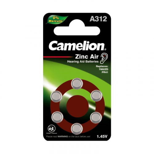 Элемент питания ZA312 Mercury Free A312-BP6 (0%Hg) 1.4В 170мА.ч для слуховых аппаратов BL-6 (блист.6шт) Camelion 12825 фото 2