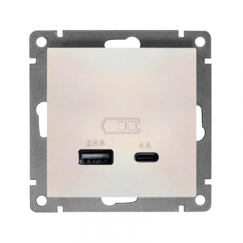 Розетка 2-м USB СП Афина тип А+С 5В 1х2.4А 2х4А механизм жемчуж. Universal А0059-OBr Розетка 2-м USB СП Афина тип А+С 5В 1х2.4А 2х4А механизм жемчуж. Universal А0059-OBr