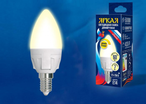 Лампа светодиодная LED-C37 7W/3000K/E14/FR/DIM PLP01WH Яркая 7Вт свеча матовая 3000К тепл. бел. E14 диммир. (упак. картон) Uniel UL-00004296 Лампа светодиодная LED-C37 7W/3000K/E14/FR/DIM PLP01WH Яркая 7Вт свеча матовая 3000К тепл. бел. E14 диммир. (упак. картон) Uniel UL-00004296