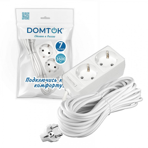Удлинитель 2х7м с заземл. 16А IP20 3.5кВт ПВС 3х1 бел. DOMTOK 2388 фото 2 Удлинитель 2х7м с заземл. 16А IP20 3.5кВт ПВС 3х1 бел. DOMTOK 2388 фото 2
