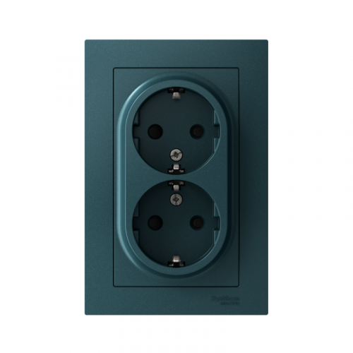 Розетка 2-м СП AtlasDesign 16А IP20 с заземл. защ. шторки в сборе изумруд SE ATN000826 фото 2