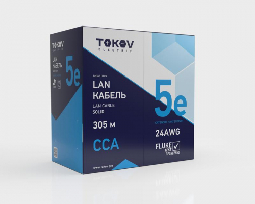 Кабель витая пара F/UTP 4х2х24 AWG кат.5E CCA PVC indoor Fluke tested 305м (м) TOKOV ELECTRIC TKL-C06-F42CCA-5E-305-PVC фото 2