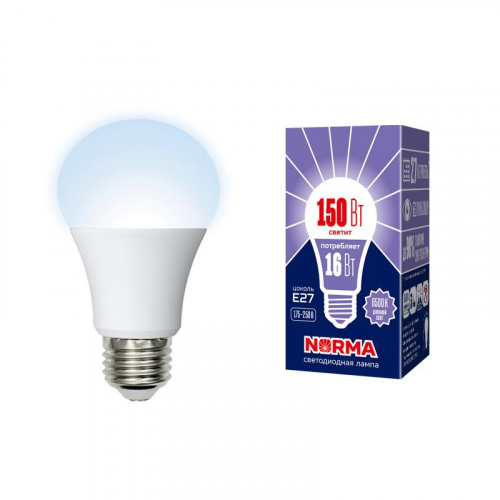 Лампа светодиодная LED-A60-16W/DW/E27/FR/NR Norma 16Вт матовая E27 (упак. картон) Volpe UL-00004025 Лампа светодиодная LED-A60-16W/DW/E27/FR/NR Norma 16Вт матовая E27 (упак. картон) Volpe UL-00004025