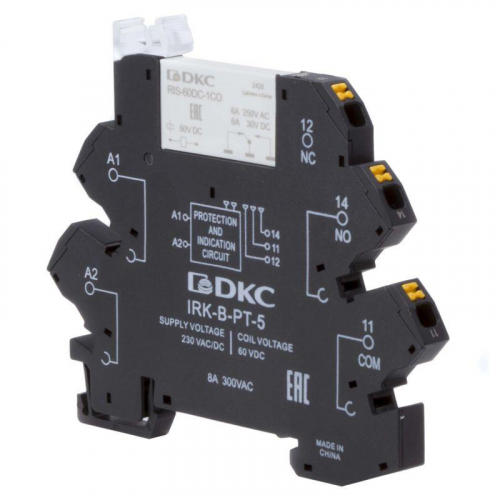 Реле интерфейсное 1CO ком. ток 6А AgSnO2 напряжение 230В AC/DC push-in клеммы DKC IRK-230UC-1CO-PT фото 2 Реле интерфейсное 1CO ком. ток 6А AgSnO2 напряжение 230В AC/DC push-in клеммы DKC IRK-230UC-1CO-PT фото 2