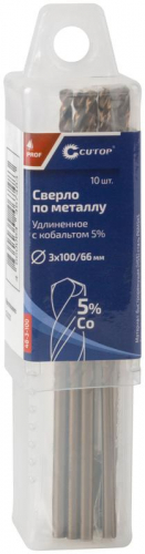 Сверло по металлу удлиненное ПРОФИ/Profi 3х100мм с кобальтом 5% (уп.10шт) Cutop 48-3-100 фото 3