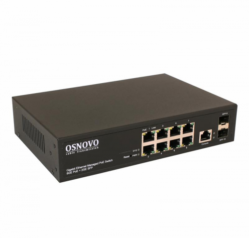Коммутатор управляемый L2 PoE SW-80802/L(150Вт) Gigabit Ethernet на 8 RJ45 PoE + 2хGE SFP порта OSNOVO 13595 Коммутатор управляемый L2 PoE SW-80802/L(150Вт) Gigabit Ethernet на 8 RJ45 PoE + 2хGE SFP порта OSNOVO 13595
