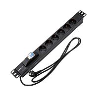 Блок распределения питания PDU 6 розеток СЕЕ 7/4 Schuko 16А автомат защиты вилка СЕЕ 7/7 горизонт. шнур 2м корпус алюм. Rexant 04-0103-1