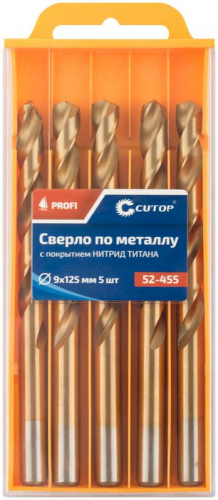Сверло по металлу ПРОФИ/Profi 9х125мм с титан. покрытием (уп.5шт) Cutop 52-455 фото 3 Сверло по металлу ПРОФИ/Profi 9х125мм с титан. покрытием (уп.5шт) Cutop 52-455 фото 3