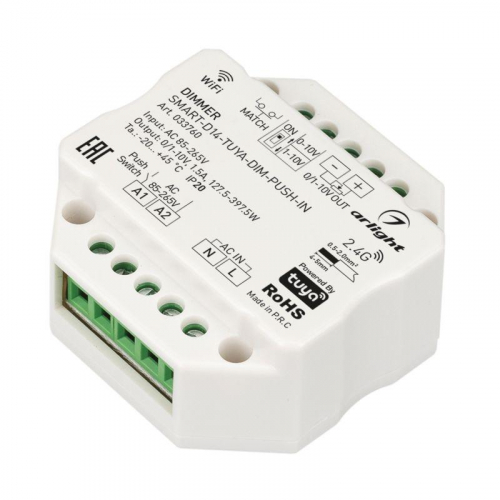Диммер SMART-D14-TUYA-DIM-PUSH-IN 230В 1.5А 0/1-10В 2.4G IP20 пластик Arlight 033760 Диммер SMART-D14-TUYA-DIM-PUSH-IN 230В 1.5А 0/1-10В 2.4G IP20 пластик Arlight 033760
