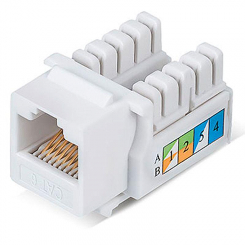 Модуль Keystone Jack RJ-45(8P8C) UTP неэкранир. кат.6 тип 90град. бел. PRO Rexant 02-0254