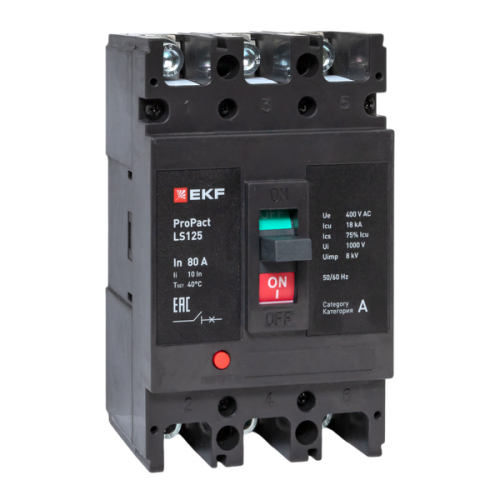 Выключатель автоматический 3п 80А 18кА LS125 ProPact EKF mccb-125-18-3-80-ls