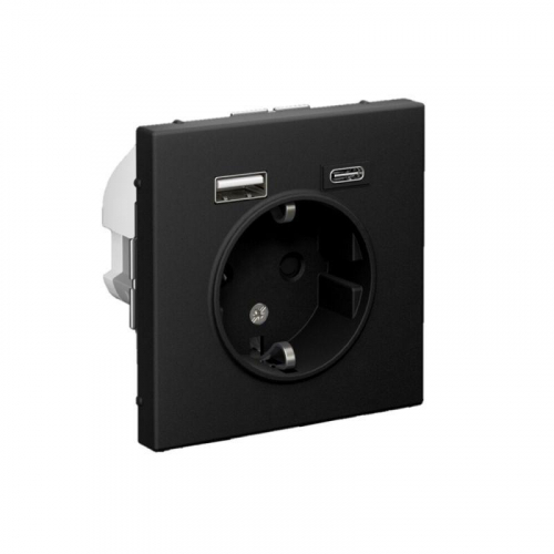 Розетка ArtGallery 16А с 2-мя заряд. устройствами USB A+C 5В/2.4А/3А 2х5В/1.5А механизм карбон SE GAL001032 фото 5