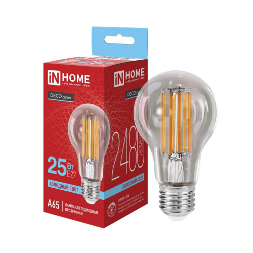 Лампа светодиодная LED-A65-deco 25Вт прозрачная 6500К E27 2480лм 230В IN HOME 4690612063195 Лампа светодиодная LED-A65-deco 25Вт прозрачная 6500К E27 2480лм 230В IN HOME 4690612063195