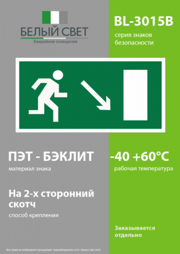 Знак безопасности BL-3015B.E07 "Напр. к эвакуационному выходу направо вниз" Белый свет a14585 фото 3