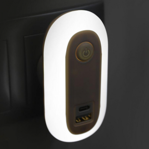 Светильник светодиодный ночник LED USB+TypeC 220В NL-267 Camelion 15384 фото 4 Светильник светодиодный ночник LED USB+TypeC 220В NL-267 Camelion 15384 фото 4