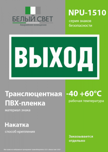 Наклейка NPU-1510.E22 "Выход" 150х80мм Белый свет a10873 фото 3