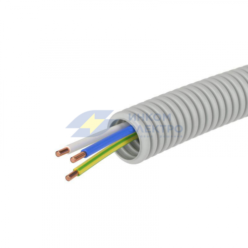 Труба гофрированная ПВХ d16мм с проводом РЭК &amp;quot;ГОСТ+&amp;quot; ПВ-1(ПуВ) 3х1.5 сер. (уп.25м) DKC 9P91625 фото 2