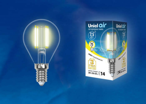 Лампа светодиодная LED-G45-7.5Вт/WW/E14/CL GLA01TR прозр. Uniel UL-00003250 Лампа светодиодная LED-G45-7.5Вт/WW/E14/CL GLA01TR прозр. Uniel UL-00003250