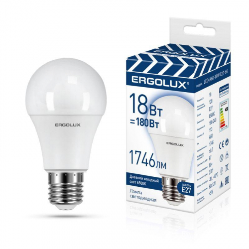 Лампа светодиодная LED-A60-18W-E27-6K замена ЛОН 18Вт Е27 6500К 172-265В ПРОМО Ergolux 15559 Лампа светодиодная LED-A60-18W-E27-6K замена ЛОН 18Вт Е27 6500К 172-265В ПРОМО Ergolux 15559