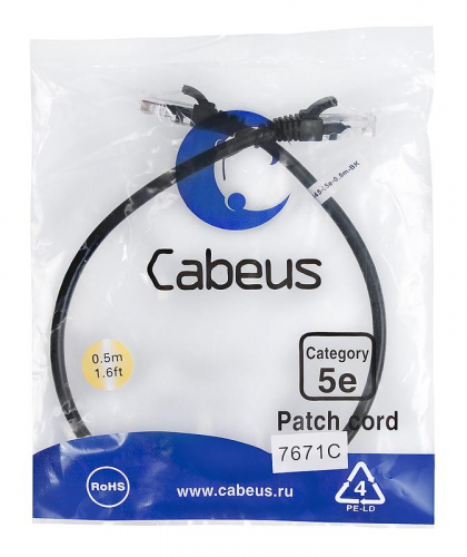 Патч-корд U/UTP кат.5E PC-UTP-RJ45-Cat.5e-0.5m-BK-LSZH 2xRJ45/8p8c неэкранир. LSZH 0.5м черн. Cabeus 9536c Патч-корд U/UTP кат.5E PC-UTP-RJ45-Cat.5e-0.5m-BK-LSZH 2xRJ45/8p8c неэкранир. LSZH 0.5м черн. Cabeus 9536c