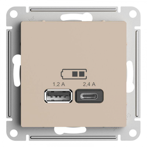 Розетка USB AtlasDesign тип A+C 5В/2.4А 2х5В/1.2А механизм песочн. SE ATN001239 фото 3