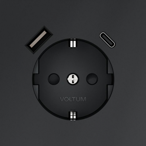 Розетка 1-м СП S70 16А с USB A+С с заземл. защ. шторки механизм графит Voltum VLS040507 фото 3 Розетка 1-м СП S70 16А с USB A+С с заземл. защ. шторки механизм графит Voltum VLS040507 фото 3