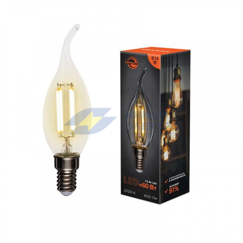 Лампа филаментная Свеча на ветру CN37 7.5Вт 600лм 2700К E14 диммируемая прозр. колба Rexant 604-105 фото 3
