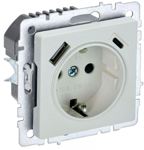 Розетка BRITE РЮш11-1-БрЖ 16А с USB A+C 18Вт с заземл. защ. шторки механизм жемчуж. IEK BR-R14-16-U22-018-K36 Розетка BRITE РЮш11-1-БрЖ 16А с USB A+C 18Вт с заземл. защ. шторки механизм жемчуж. IEK BR-R14-16-U22-018-K36